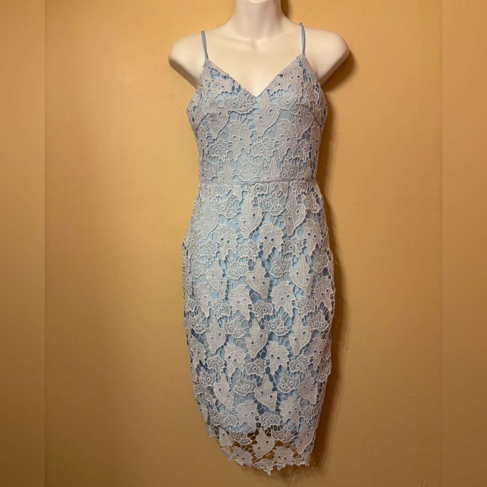 baby blue Eilly Bazar leaf Lace Midi Dress SZ S
